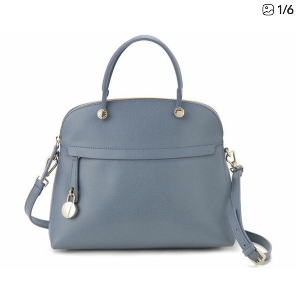 Furla Piper Dome M Satchel Crossbody Bag in blue cobalto leather. With dust bag - Picture 1 of 14